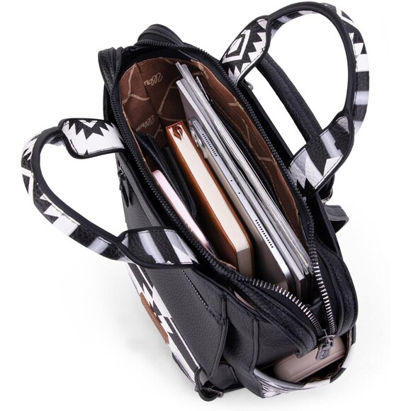 Chic Black Wrangler Aztec Backpack Purse with Adjustable Straps & Zipper Closure - Picture 6 of 7